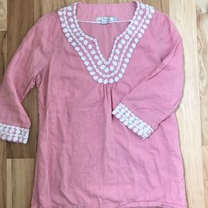 Boden cotton shirt pink with white embroidery